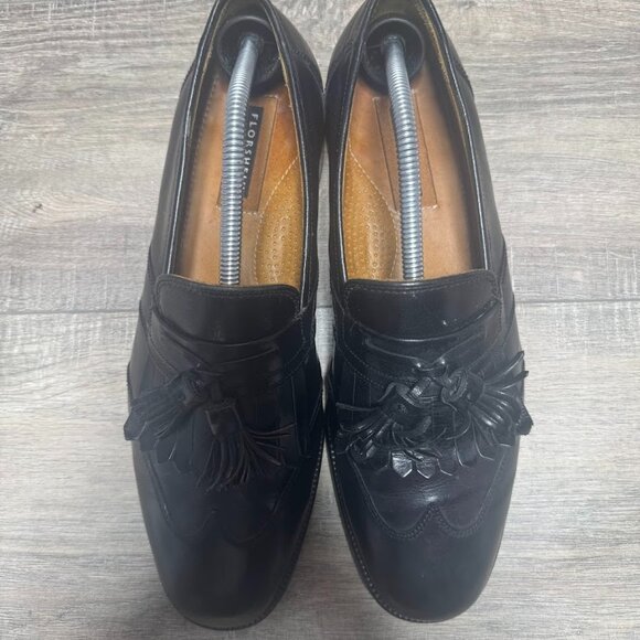 Florsheim Black Leather Tasseled Kiltie Wingtip Loafers Men's Size 12 - Picture 2 of 6
